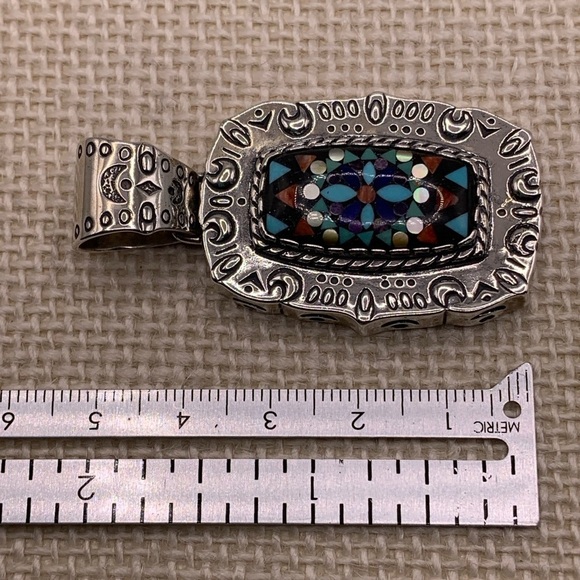 Sincerely Southwest Sterling Silver Mosaic Inlay Pendant - Picture 3 of 9